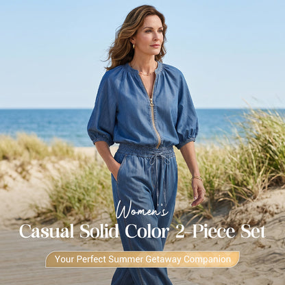 ⏳Limited-time 50% off⏰Women's Solid Color 2-Piece Casual Tracksuit Set👚👖
