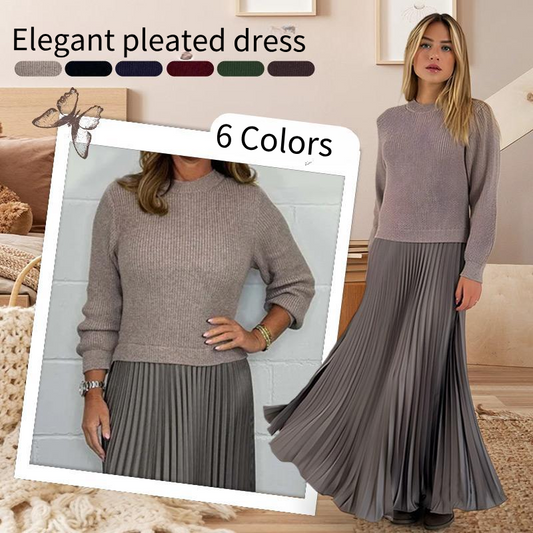 ⏳Limited-time 50% off⏰Women's solid color Long Sleeve Jumper & Pleated Bottom Dress👚👗