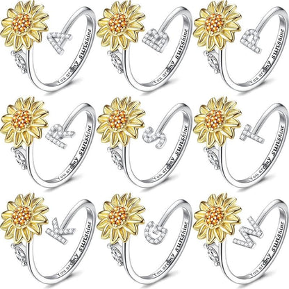 ⏳Limited-time 50% off⏰Sunflower Initial Letter Spinner Ring🌻💍