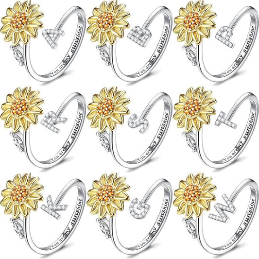 ⏳Limited-time 50% off⏰Sunflower Initial Letter Spinner Ring🌻💍