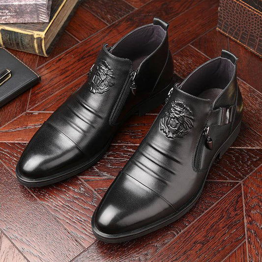 ⏳Limited-time 50% off⏰Leather Ankle Boots with Double Side Zipper and Pointed Toes for Men👞