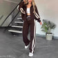Women's Striped Zipper Jacket & Casual Pants 2-Piece Set