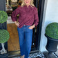 Women’s Loose Blouse with Ruffle Mock Neck