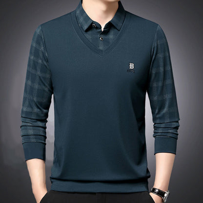 Men's fake two-part collar long-sleeved t-shirt