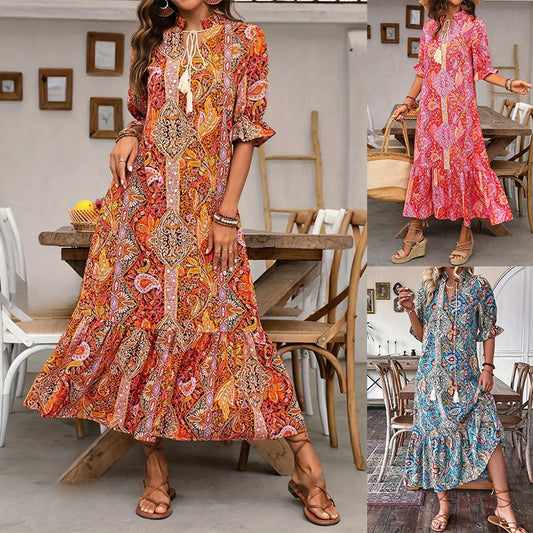 ⏳Limited-time 50% off⏰V-Neck Bohemian Side Split Flowy Dress👗