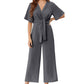 ⏳Limited-time 50% off⏰Women's Elegant V-Neck Wide Leg Waist Tie Jumpsuit👚👖👗
