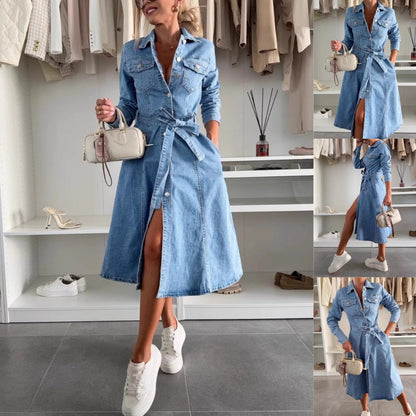 ⏳Limited-time 50% off⏰Women's Button Down Long Sleeve Denim Dress👗