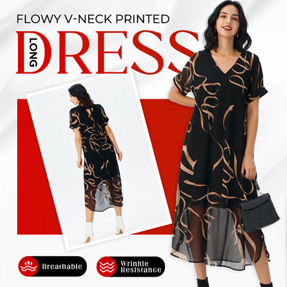 ⏳Limited-time 50% off⏰Flowy V-Neck Printed Long Dress👗