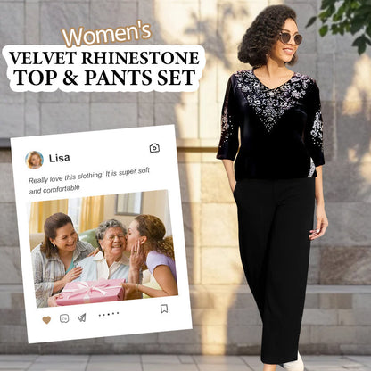 ⏳Limited-time 50% off⏰Women's Velvet Rhinestone Top & Pants Set👚👖