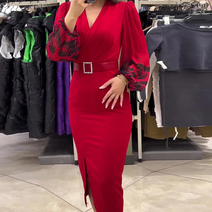 ⏳Limited-time 50% off⏰Women’s Elegant V-neck Dress in Red👗