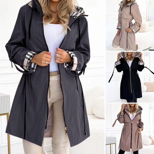 ⏳Limited-time 50% off⏰Long Hooded Drawstring Waist-Cinching Zipper Windbreaker🧥