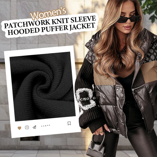 ⏳Limited-time 50% off⏰Women’s Patchwork Knit Sleeve Hooded Puffer Jacket🧥