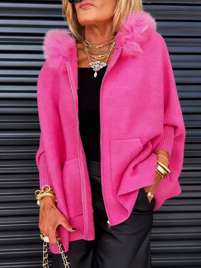 ⏳Limited-time 50% off⏰Women Fur Collar Solid Color Casual Jacket🧥