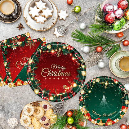 ⏳Limited-time 50% off⏰Christmas Disposable Paper Tableware Set for 16 Guests🍽️🎄