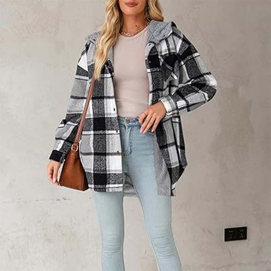 ⏳Limited-time 50% off⏰Women’s Classic Cozy Plaid Hooded Jacket🧥