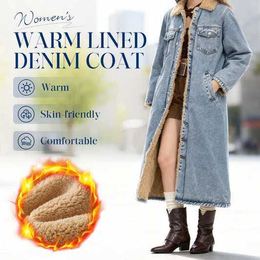⏳Limited-time 50% off⏰Women's Warm Lined Long Denim Coat🧥