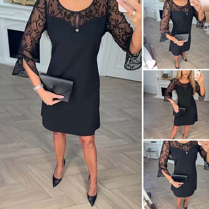 ⏳Limited-time 50% off⏰Sheer Lace Long Sleeve A-Line Mini Dress👗