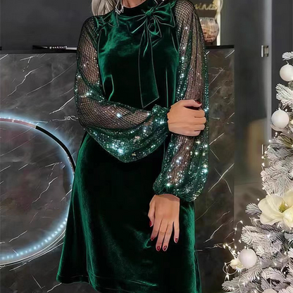 ⏳Limited-time 50% off⏰Women's Sequin Bow Tie Neck Dress✨👗