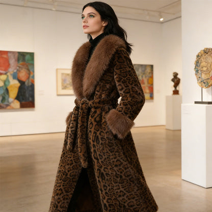 ⏳Limited-time 50% off⏰Women's Leopard Print Fluffy Faux Fur Coat with Belt🧥