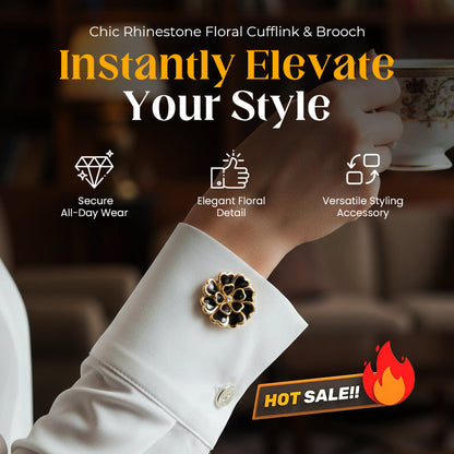 ⏳Limited-time 50% off⏰Chic Rhinestone Floral Cufflink & Brooch🌸🪡