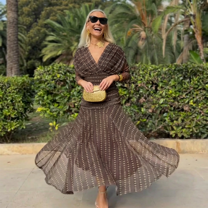 ⏳Limited-time 50% off⏰Bohemian V-Neck Ruched Mesh Maxi Dress👗