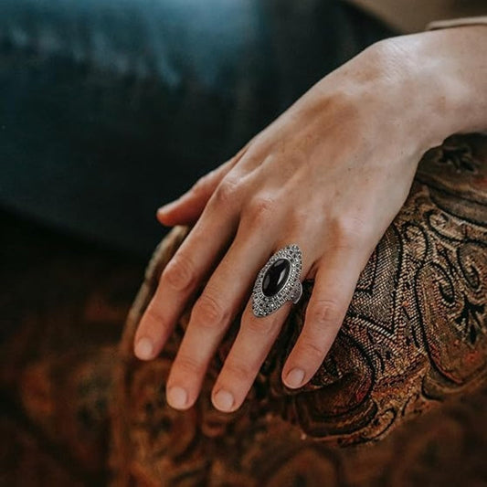 ⏳Limited-time 50% off⏰Women's Vintage Black Marcasite Statement Ring💍