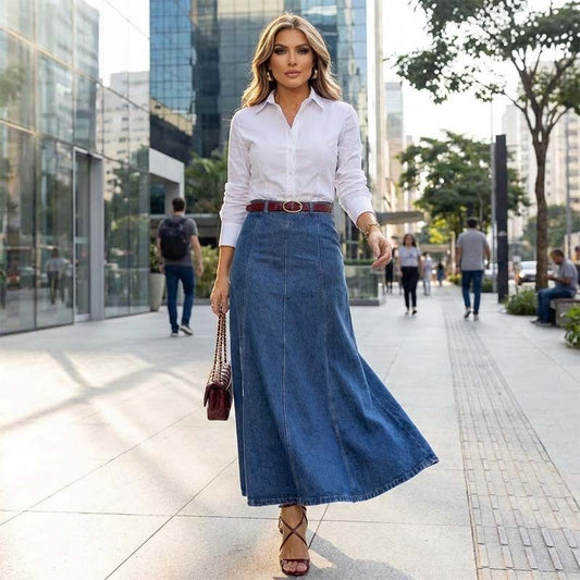 ⏳Limited-time 50% off⏰Women's High-Waist A-Line Denim Maxi Skirt👗