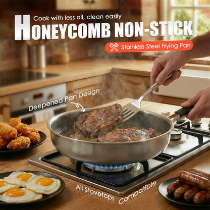 ⏳Limited-time 50% off⏰Honeycomb Non-Stick Stainless Steel Frying Pan🍳
