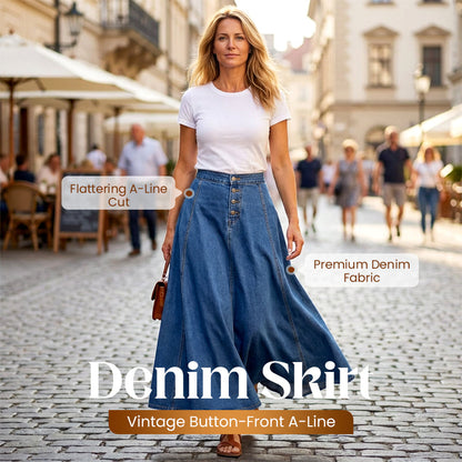⏳Limited-time 50% off⏰Vintage Button-Front A-Line Denim Skirt👗