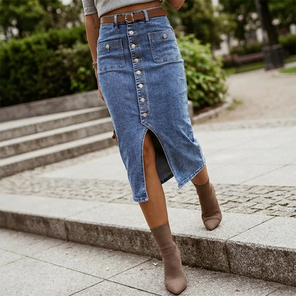 ⏳Limited-time 50% off⏰High-Waist Button-Front Denim Skirt👗