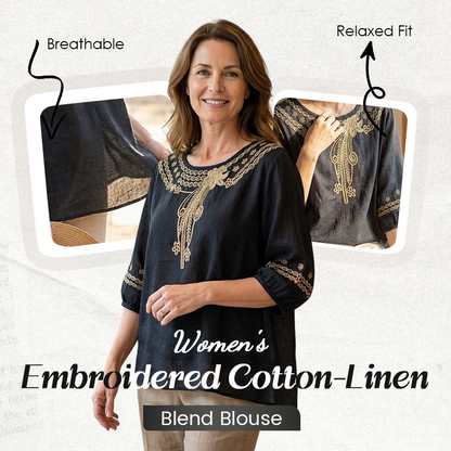 👚 LIMITED-TIME 50% OFF! 💥Women's Embroidered Cotton-Linen Blend Blouse – Floral Cutouts, Round Neck, Relaxed Fit ✨