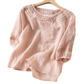 👚 LIMITED-TIME 50% OFF! 💥Women's Embroidered Cotton-Linen Blend Blouse – Floral Cutouts, Round Neck, Relaxed Fit ✨
