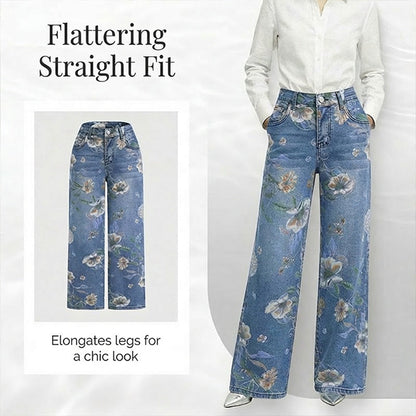 ⏳Limited-time 50% off⏰Women's Floral Print Straight-Leg Jeans💐👖
