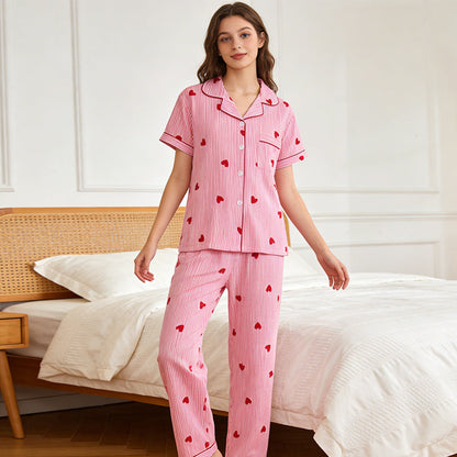⏳Limited-time 50% off⏰Women's Heart Print Striped Pajama Set🛋️👚👖