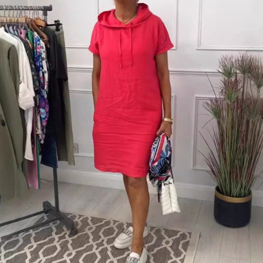 ⏳Limited-time 50% off⏰Women's Loose Casual Solid Drawstring Hooded Dress👗