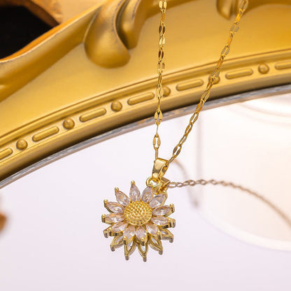 🌻 50% OFF NOW! ✨ Sunflower Pendant Necklace for Women – Sparkling Cubic Zirconia, Lightweight & Durable Gold-Tone Finish 💛