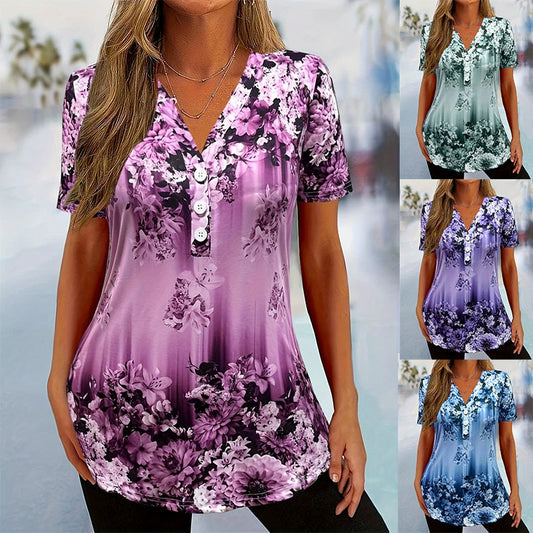 ⏳Limited-time 50% off⏰Women's Elegant Floral Printed Short Sleeve Top👚
