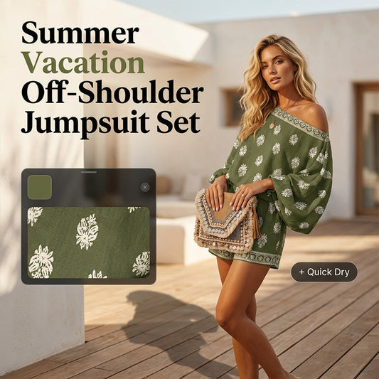 ⏳Limited-time 50% off⏰Bohemian Off-Shoulder Printed Jumpsuit Set👚👖