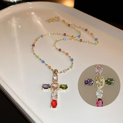⏳Limited-time 50% off⏰Colorful Rhinestone Cross Pendant Necklaces✝️🌈