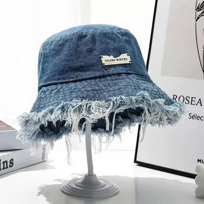 ⏳Limited-time 50% off⏰Stylish Layered Fray Denim Sun Protection Hat👒