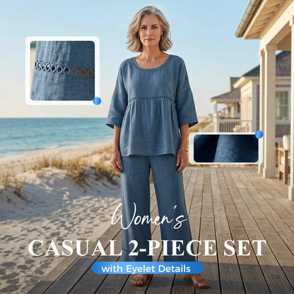 ⏳Limited-time 50% off⏰ Women's 2-Piece Set – Eyelet Details, Casual, Comfortable, Versatile👚👖