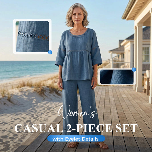 ⏳Limited-time 50% off⏰ Women's 2-Piece Set – Eyelet Details, Casual, Comfortable, Versatile👚👖