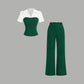 ⏳Limited-time 50% off⏰Elegant Striped Lapel Tee & Palazzo Pants 2-Piece Set👔👖