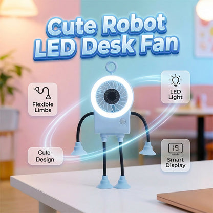 🤖 40% OFF ! 💨 Flexible Robot Desk Fan with LED Light – Bendable Limbs, Digital Display & Type-C Charging – Cute Cooling Companion 🔋