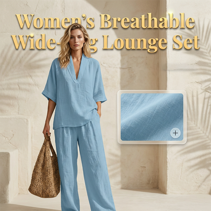 ⏳Limited-time 50% off⏰Women's Casual V-Neck Top and Wide-Leg Trousers Set👚👖