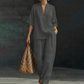 ⏳Limited-time 50% off⏰Women's Casual V-Neck Top and Wide-Leg Trousers Set👚👖