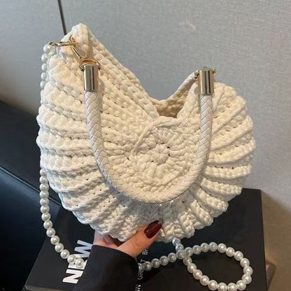 ⏳Limited-time 50% off⏰Knitted Seashell Tote Bag with Pearl Strap👜