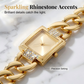 ⏳Limited-time 50% off⏰Square Dial Bracelet Watch for Women with Rhinestones – Chunky Chain-Link, Elegant, Sparkling Accents⌚💫