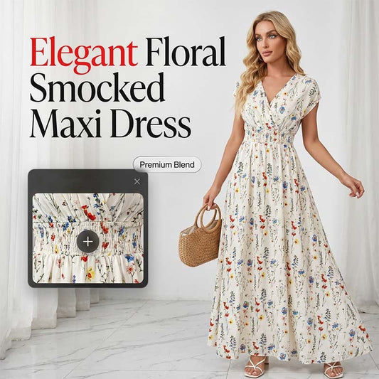 ⏳Limited-time 50% off⏰Women's Floral V-Neck Smocked Waist Maxi Dress💐👗