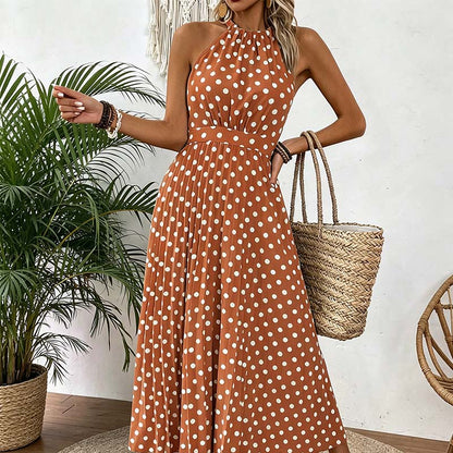 ⏳Limited-time 50% off⏰Women's Polka Dot Halter Neck Dress👗